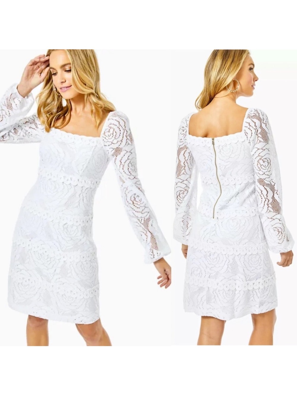 Lilly Pulitzer Zoella Resort White Bungalow Blossom Lace Long Sleeve Dress